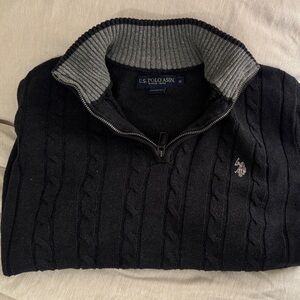U.S. Polo Assn. Men's Black and Gray Zip-Up Sweater